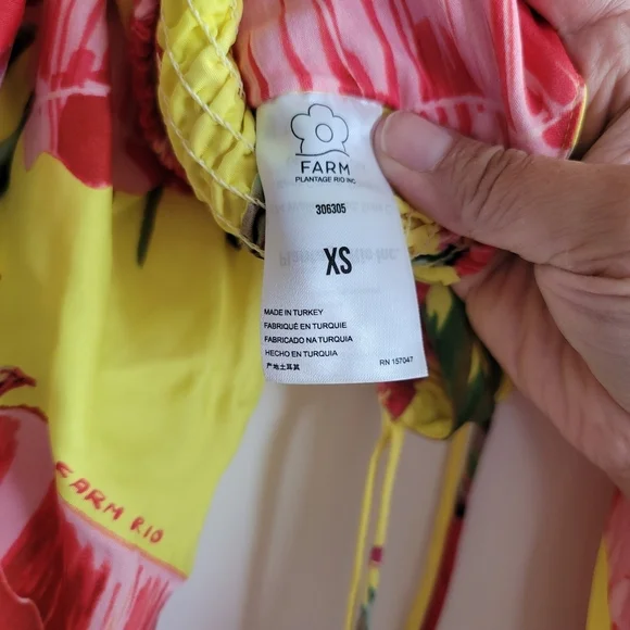 Farm Rio, Sweet Jungle Lime Crop‎ Top, Lime Yellow/Red/Pink, Size XS - Picture 15 of 16